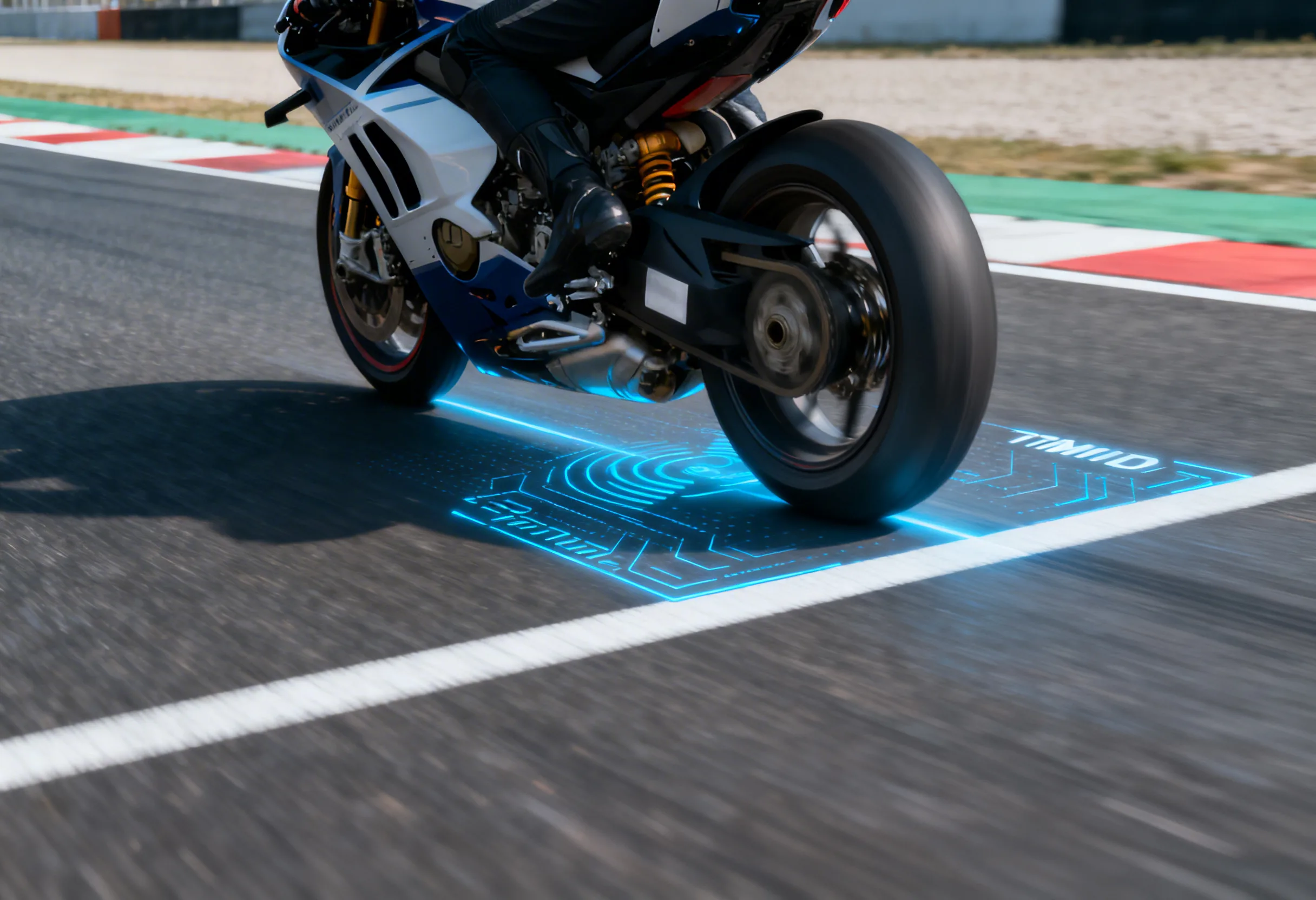 Moto franchissant la ligne de timing RFID